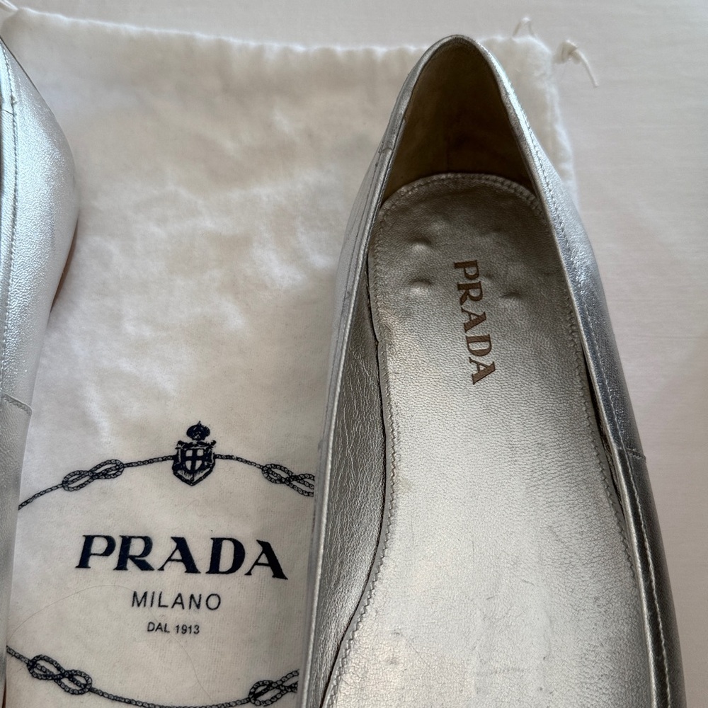 Rare Vintage Prada Early 2000s Silver Peep-Toe Women's Shoes size 41 - Picture 8 of 14
